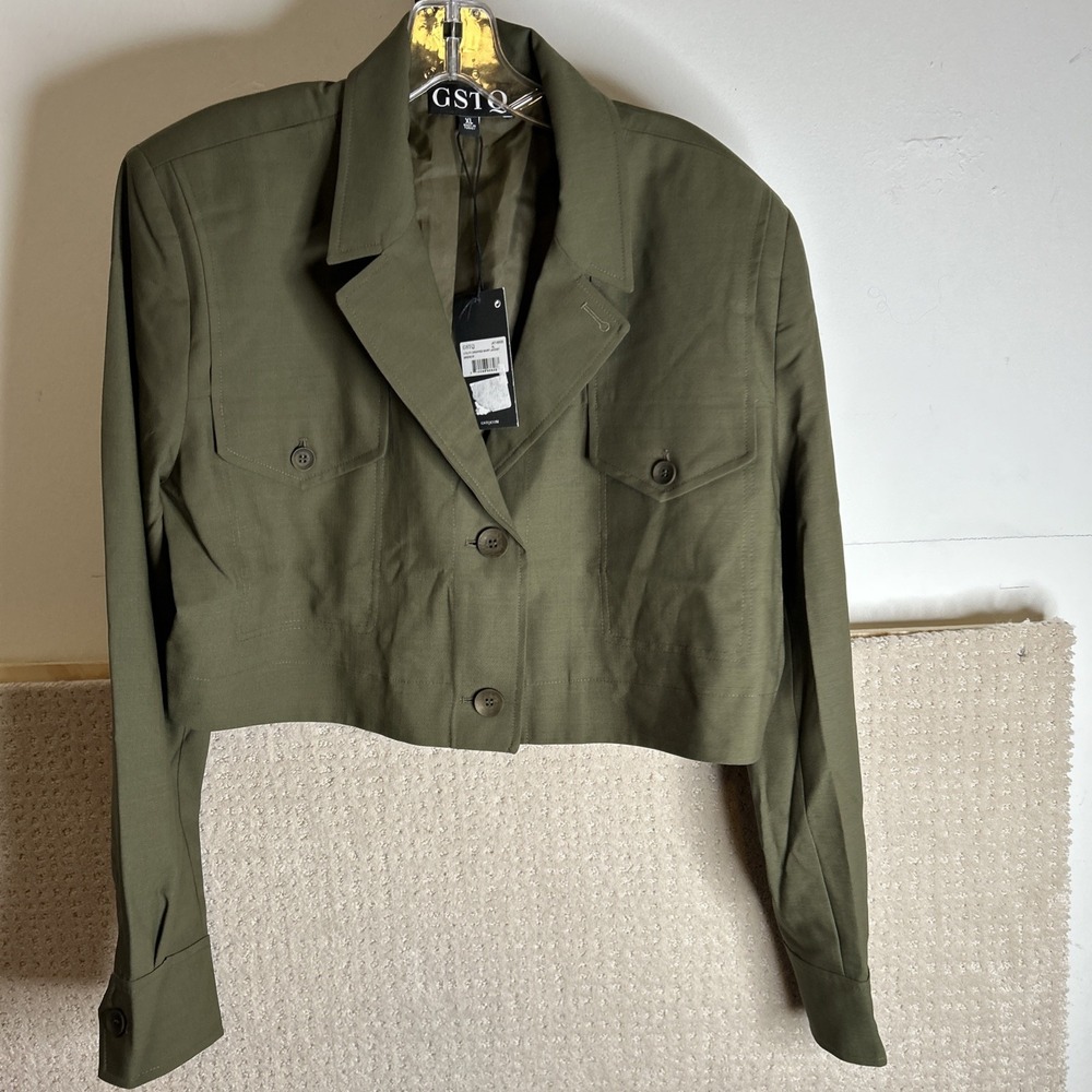 GSTQ Cropped Utility Bomber‎ Jacket Sz XL Olive Green